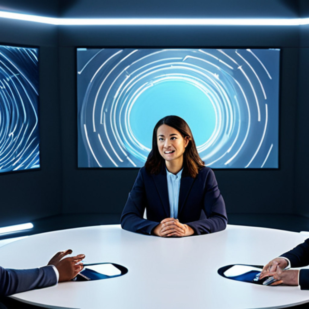 A diverse group of adult professionals, fully clothed in modest business attire, gathered in a sleek, futuristic virtual conference room within the metaverse. Subtle visual cues suggest advanced sensory feedback, such as faint glowing outlines around interactive elements and gentle ripples on transparent holographic displays, implying haptic interaction. The room is filled with soft, natural lighting, creating a comfortable yet highly engaging atmosphere. They are engaged in a collaborative discussion, interacting with digital projections and each other using expressive but appropriate gestures.