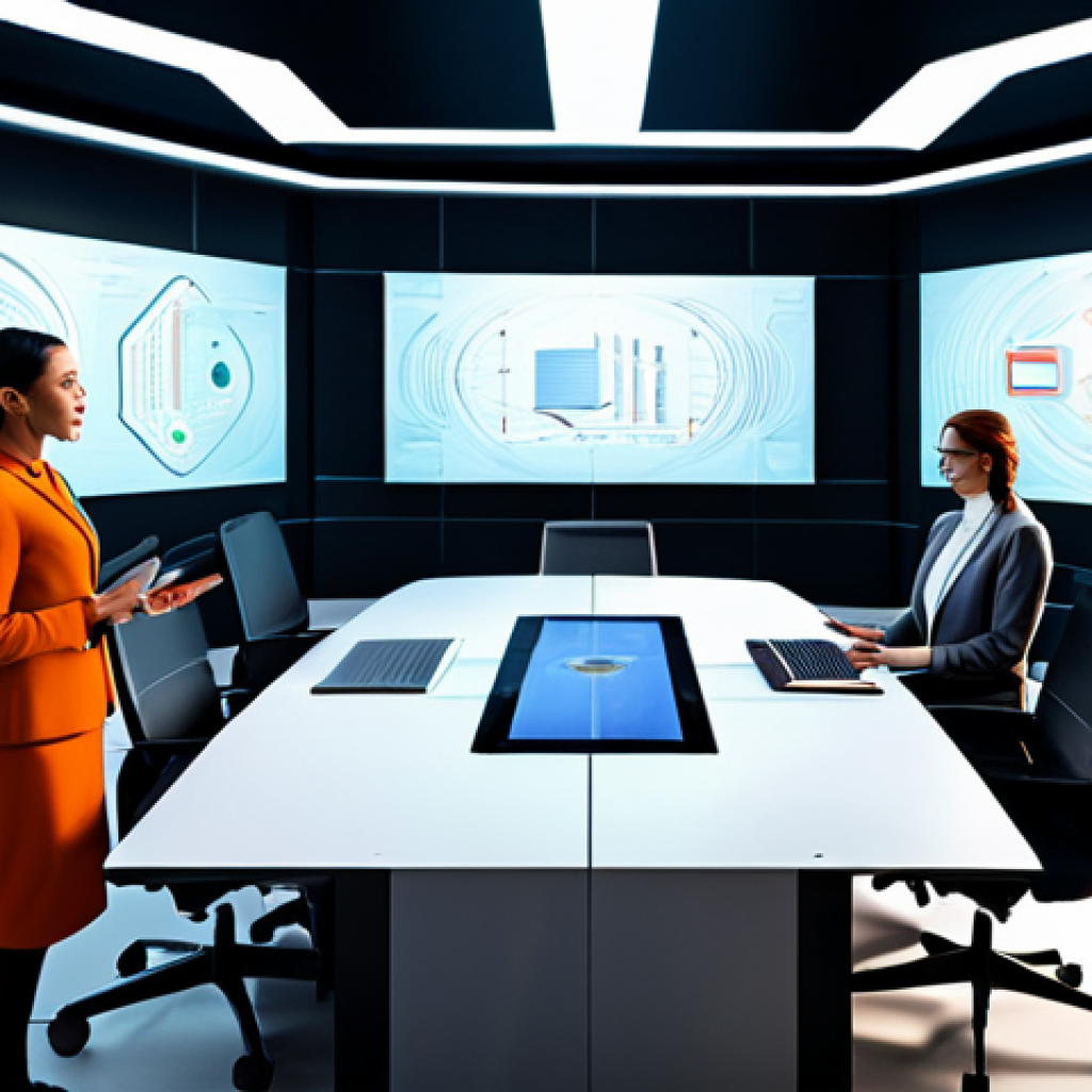 메타버스에서의 기업 간 파트너십 전략 - Virtual Boardroom Collaboration**

"A diverse team of professionals, fully clothed in modest busines...