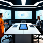 Home 20 메타버스에서의 기업 간 파트너십 전략 - Virtual Boardroom Collaboration**
"A diverse team of professionals, fully clothed in modest busines...