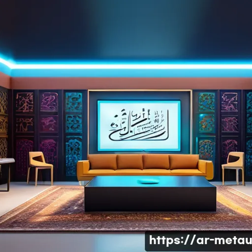 메타버스의 산업별 활용 사례 분석 - A futuristic virtual classroom set inside an immersive 3D metaverse environment designed for Arabic-...